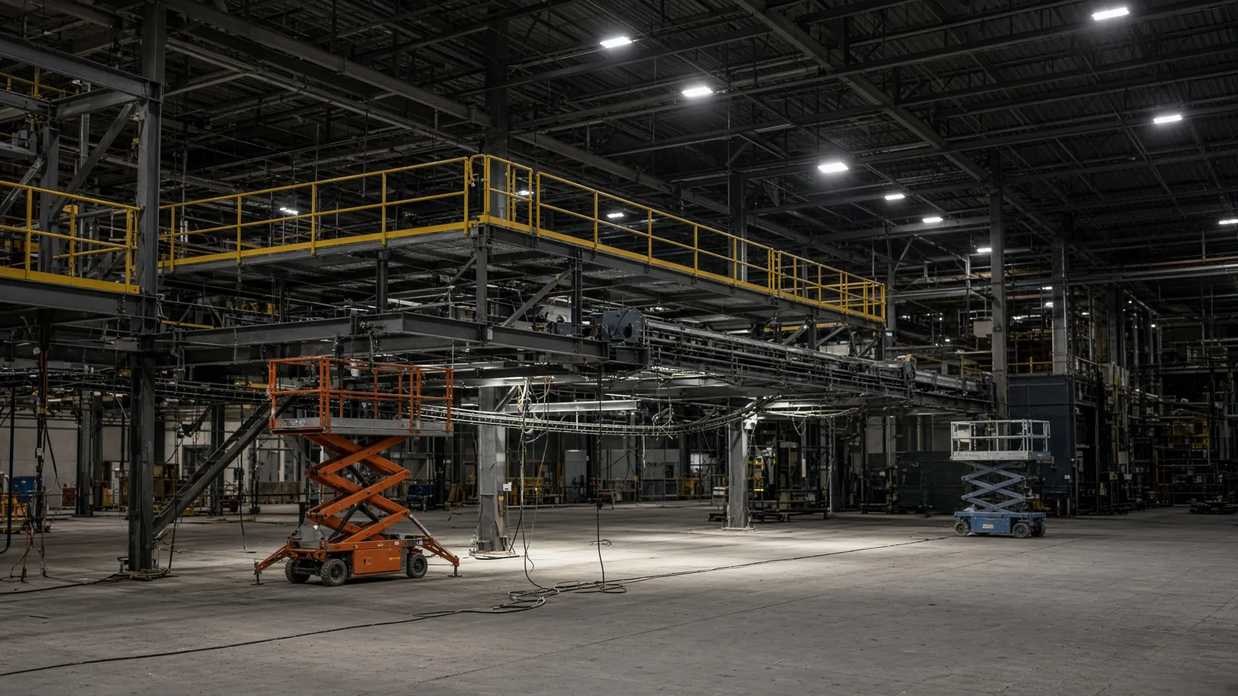 Industrial installation underway inside a manufacturing plant